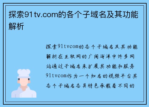 探索91tv.com的各个子域名及其功能解析